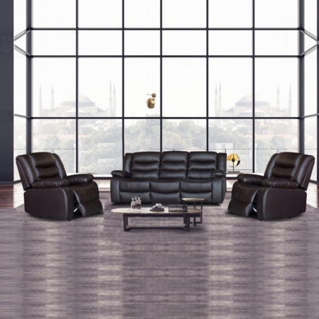 3+1+1 Seater Recliner Sofa In Faux Leather Lounge Couch in Brown