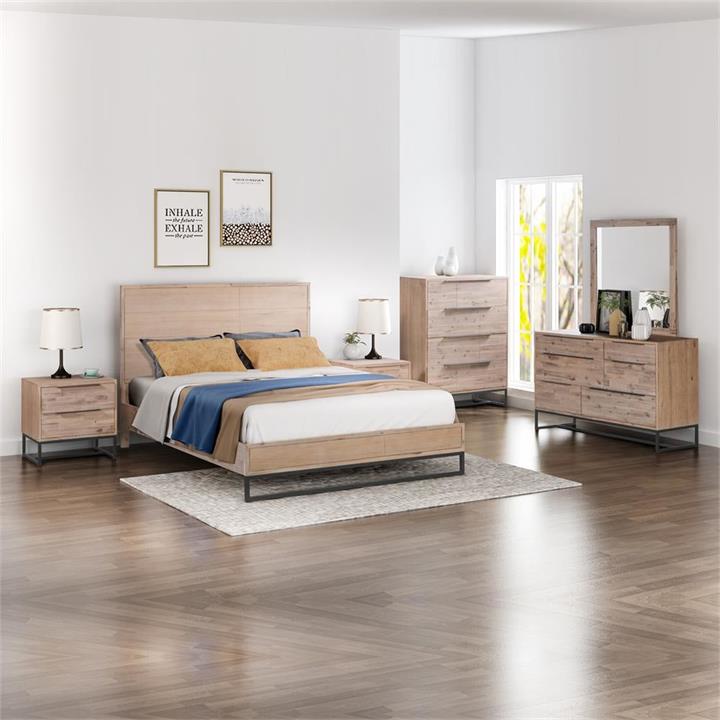 5 Pieces Bedroom Suite made in Solid Wood Acacia Veneered King Size Oak Colour Bed