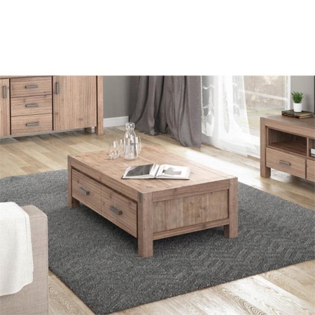 Coffee Table Solid Acacia Wood & Veneer 1 Drawer Storage Oak Colour