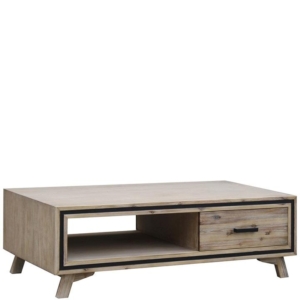 Coffee Table Solid Wood Acacia & Veneer Frame 2 Drawers Storage Sliver Brush Colour