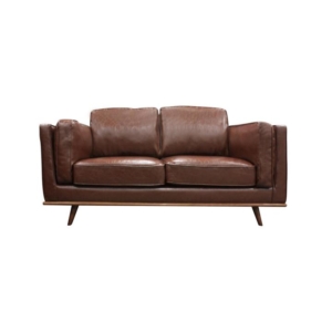 Dayfrey 2-Seater Faux Leather Modern Lounge Sofa Wooden Frame - Brown