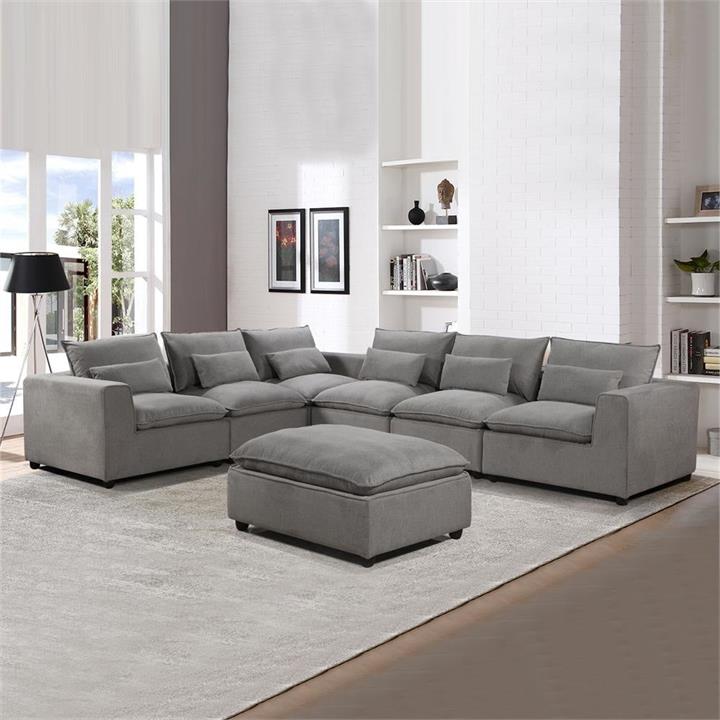 6 Seater Cloud Sectional Sofa in Belfast Fabric Grey Living Room Couch with Ottoman