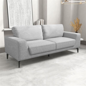 3 Seater Sofa Light Grey Fabric Lounge Set for Living Room Couch with Solid Wooden Frame Black Legs