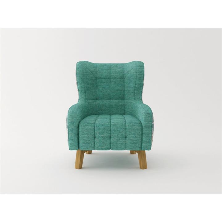 Armchair High back Lounge Accent Chair Designer Printed Fabric with Wooden Leg