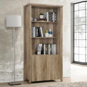 Celo 3-Tier Bookcase Display Shelf Storage Cabinet W/ 2-Doors - Oak