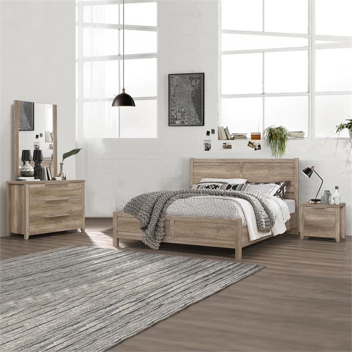 4 Pieces Bedroom Suite Natural Wood Like MDF Structure Double Size Oak Colour Bed