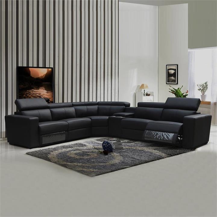 6 Seater Real Leather sofa Black Color Lounge Set for Living Room Couch with Adjustable Headrest