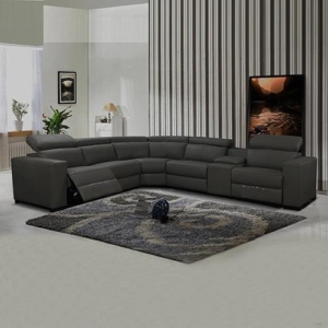 6 Seater Real Leather sofa Grey Color Lounge Set for Living Room Couch with Adjustable Headrest