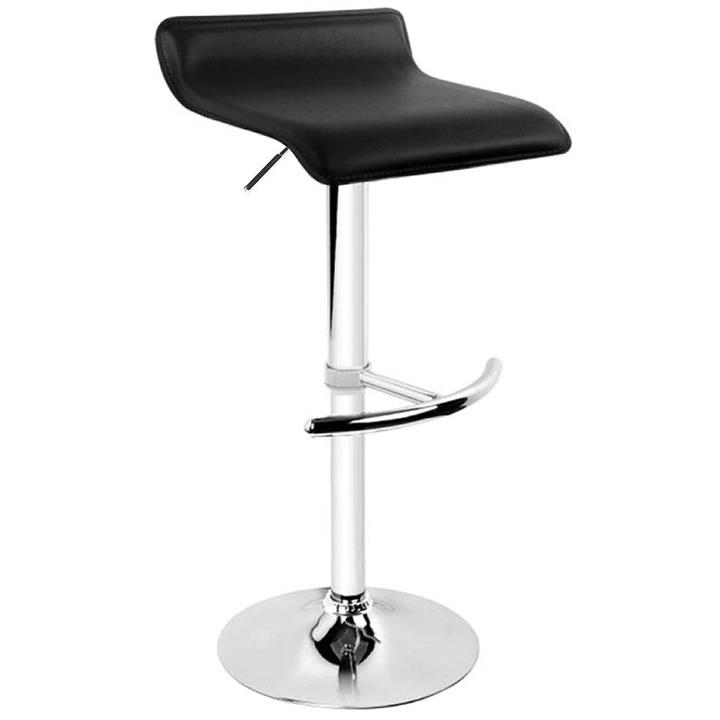 2X Black Bar Stools Faux Leather Low Back Adjustable Crome Base Gas Lift Slim Seat Swivel Chairs