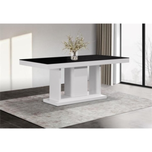 Dining Table in Rectangular Shape High Glossy MDF Wooden Base Combination of Black & White Colour