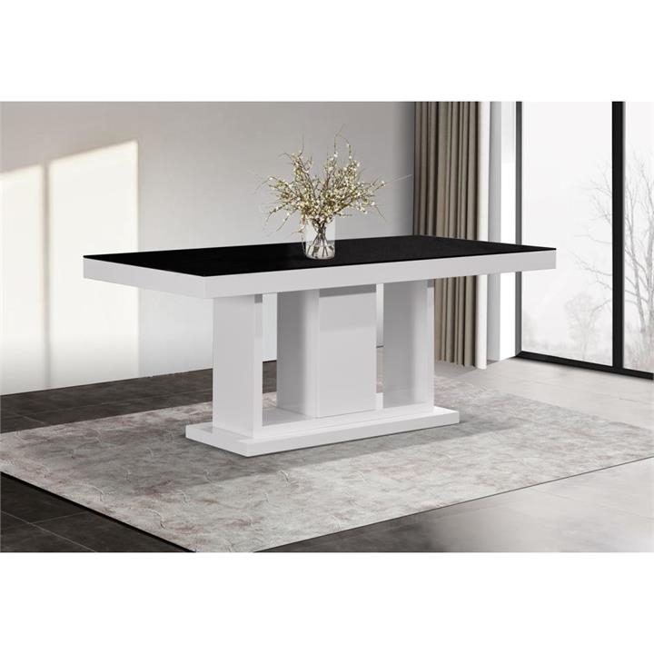 Dining Table in Rectangular Shape High Glossy MDF Wooden Base Combination of Black & White Colour