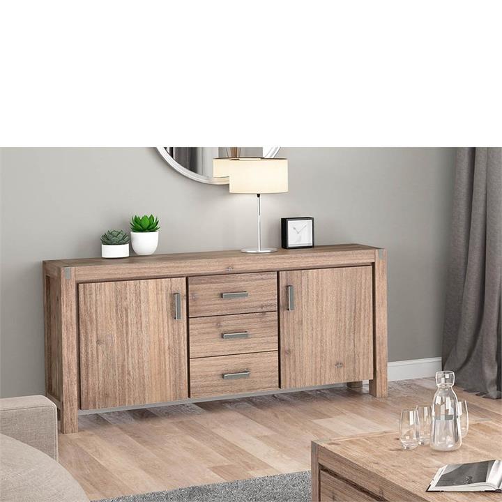 Buffet Sideboard in Oak Colour Constructed with Solid Acacia Wooden Frame Storage Cabinet with Drawers