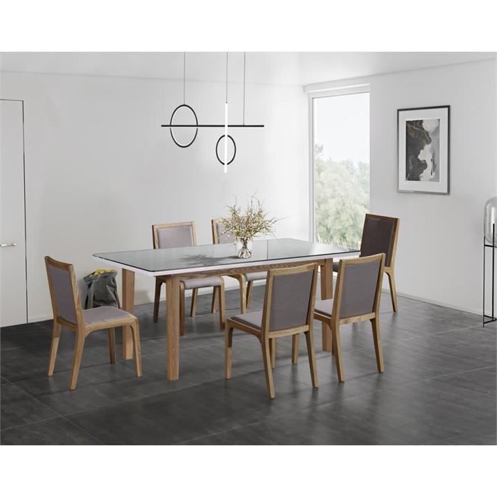 7 Pieces Dining Suite Dining Table & 6X Chairs in White Top High Glossy Wooden Base