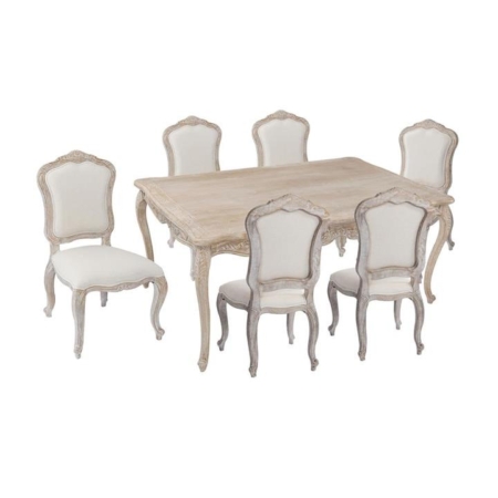 7pcs medium Sizes Oak Wood White Washed Finish Dining Set