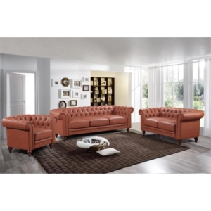 3+2+1 Seater Brown Sofa Lounge Chesterfireld Style Button Tufted in Faux Leather