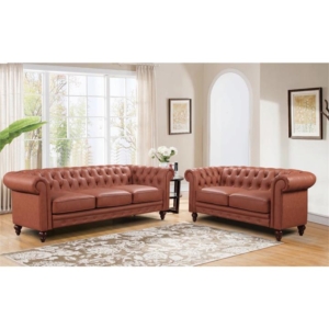 3+2 Seater Brown Sofa Lounge Chesterfireld Style Button Tufted in Faux Leather