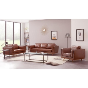 3+2+1 Seater Sofa Brown Faux Leather Lounge Set for Living Room Couch with Wooden Frame