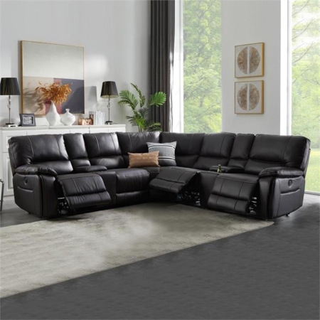 Round Corner Sofa Genuine Leather Dark Brown Electric Recliner 2x Cup Holders