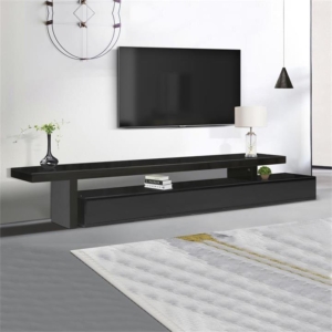 TV Cabinet with 3 Storage Drawers Extendable With Glossy MDF Entertainment Unit in Black Color