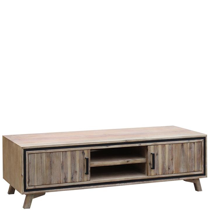 TV Cabinet with 2 Storage Drawers Cabinet Solid Acacia Wooden Entertainment Unit in Sliver Bruch Colour