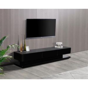 TV Cabinet with 3 Storage Drawers With High Glossy Assembled Entertainment Unit in Black colour