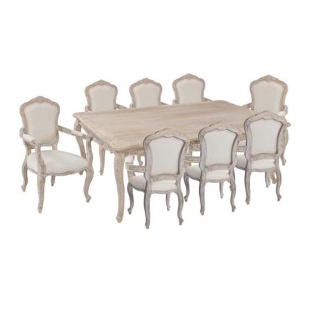 Large Sizes Oak Wood White Washed Finish Arm Chair 9pcs Dining Set