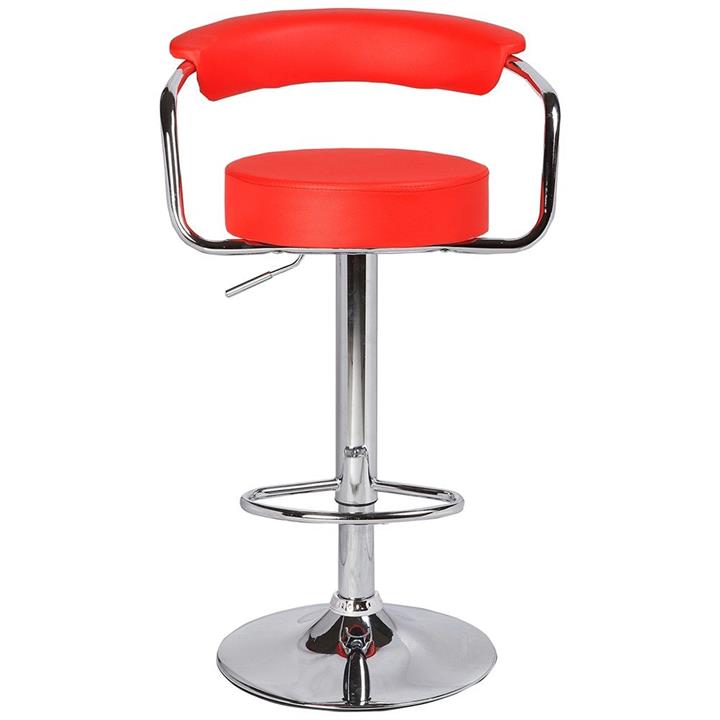 2X Red Bar Stools Faux Leather High Back Adjustable Crome Base Gas Lift Swivel Chairs