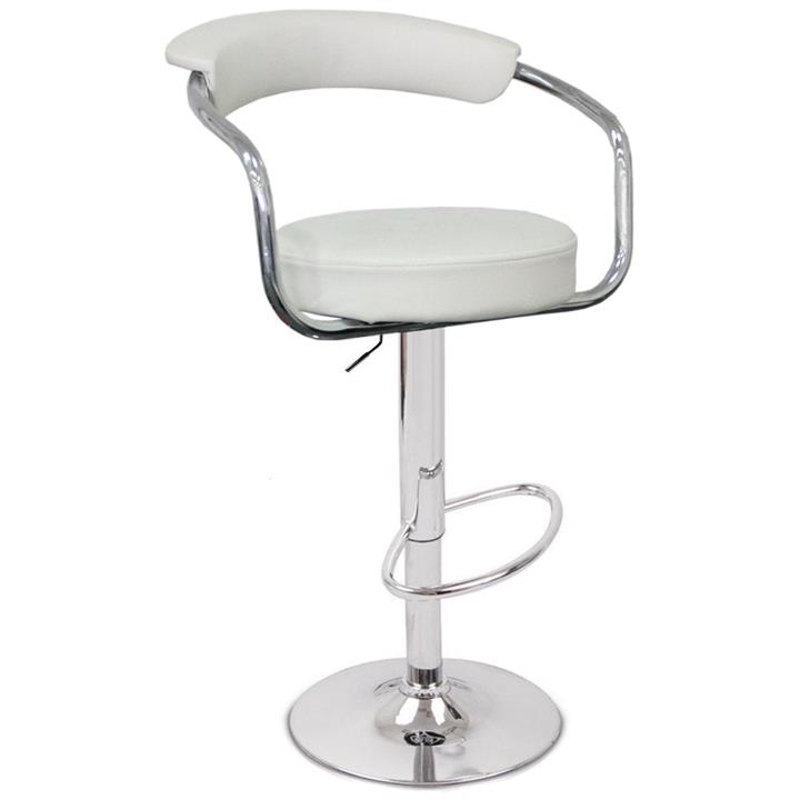 2X White Bar Stools Faux Leather High Back Adjustable Crome Base Gas Lift Swivel Chairs