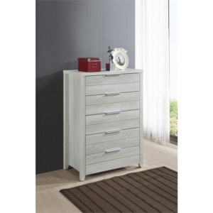 Tallboy with 5 Storage Drawers Natural Wood like MDF in White Ash Colour