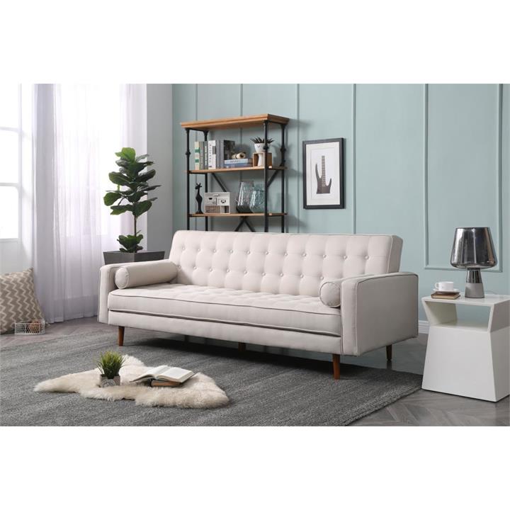 Sofa Bed 3 Seater Button Tufted Lounge Set for Living Room Couch in Fabric Beige Colour