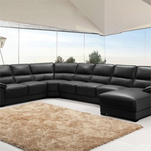 Lounge Set Luxurious 7 Seater Bonded Leather Corner Sofa Living Room Couch in Black with Chaise