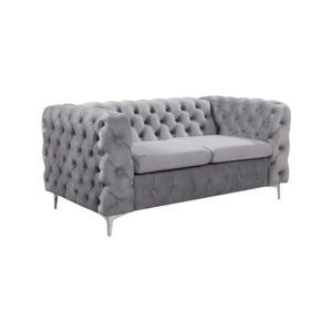 Settee 2-Seater Classic Button Fabric Tufted Lounge Sofa - Grey Velvet