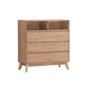 Minere Wooden Chest Of 3-Drawers Tallboy Storace Cabinet W/ 2-Shelf - Oak