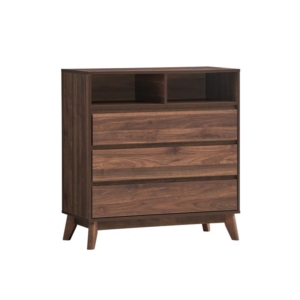 Minere Wooden Chest Of 3-Drawers Tallboy Storace Cabinet W/ 2-Shelf - Walnut