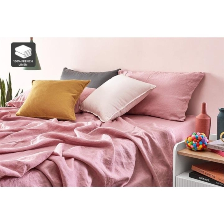 100% French Linen Bed Sheet Set - Rose