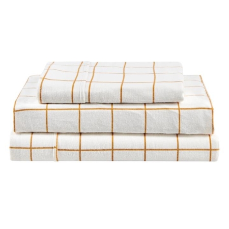 150GSM Check Print Flannelette Bed Sheet Set - Butter
