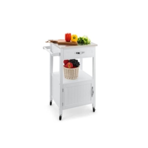 Burnie Stainless Steel Top Wooden Frame Kitchen Table Trolley - White