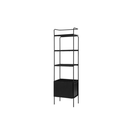 4-Tier Wooden Narrow Bookcase Display Shelf W/ 1 Door Metal Frame Edinburgh Collection - Black - Black