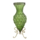 65cm Green Glass Tall Floor Vase with Metal Flower Stand