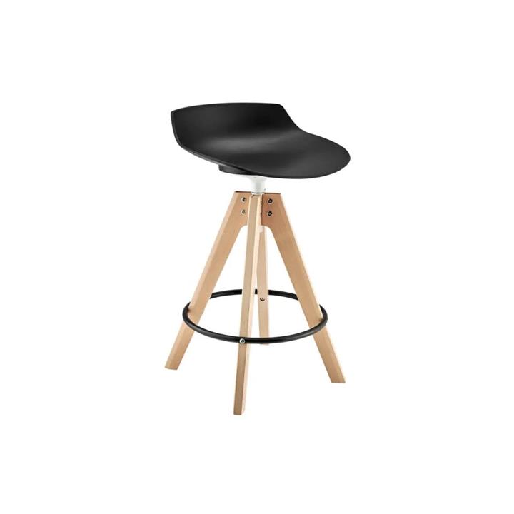 Flow Kitchen Counter Bar Stool Replica Wooden Legs - Black - Black