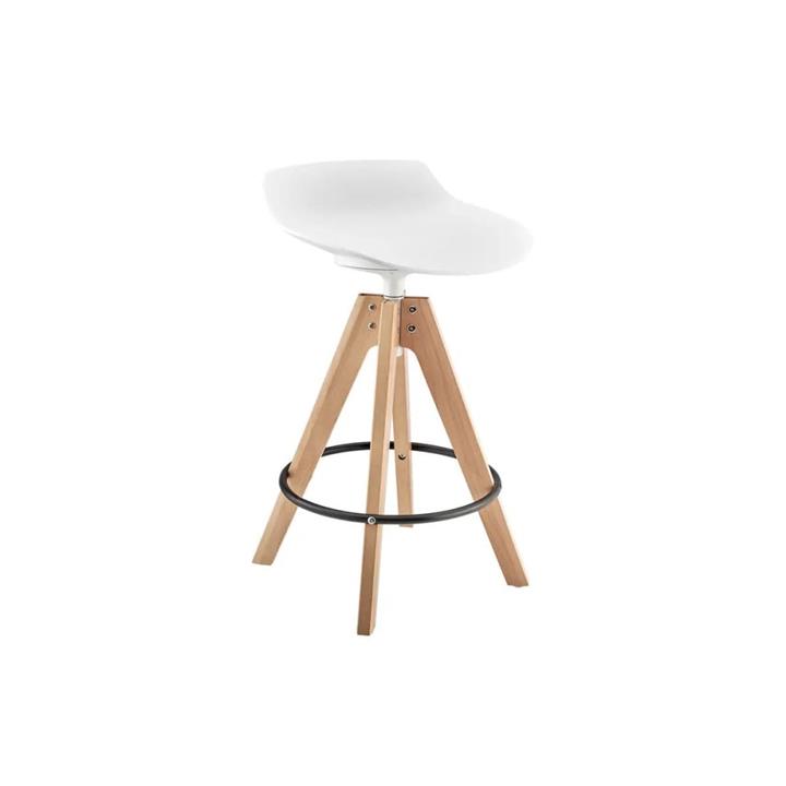 Flow Kitchen Counter Bar Stool Replica Wooden Legs - White - White