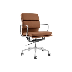 Eames Replica Standard Aluminium Padded Low Back Office Computer Work Task Chair - Tan Leather - Tan