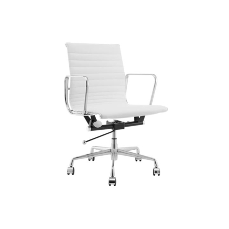 Eames Replica Standard Aluminium Low Back Office Computer Work Task Chair - White Leather - White