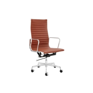 Eames Replica Standard Aluminium High Back Office Computer Work Task Chair - Tan Leather - Tan