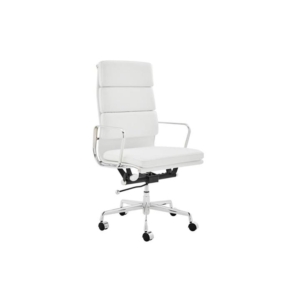 Eames Replica Standard Aluminium Padded High Back Office Computer Work Task Chair - White Leather - White