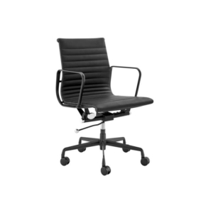 Eames Replica Standard Matte Black Aluminium Low Back Office Computer Work Task Chair - Black Leather - Black