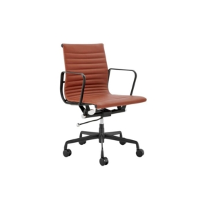 Eames Replica Standard Matte Black Aluminium Low Back Office Computer Work Task Chair - Tan Leather - Tan