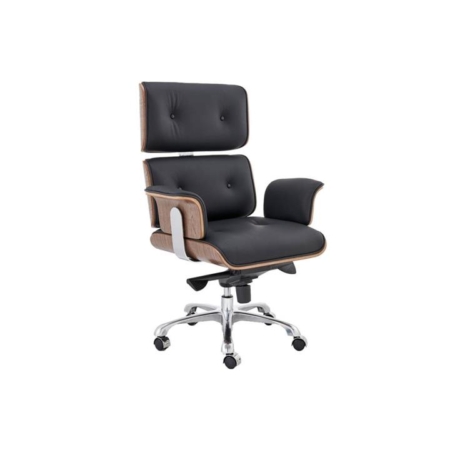 Eames Replica Executive Office Computer Work Task Chair Replica - Walnut/ Black Leather