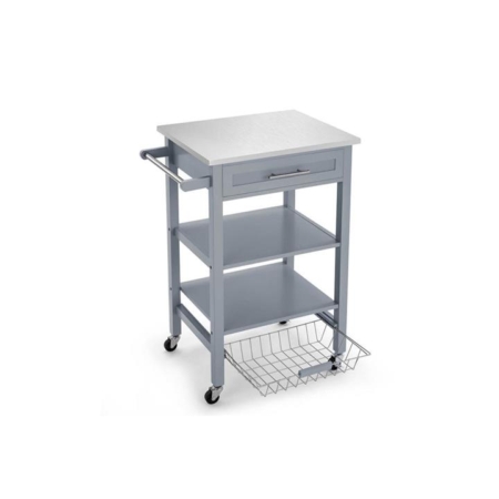 Kingston Stainless Steel Top Wooden Frame Kitchen Table Trolley - Grey