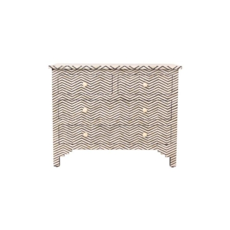 Indu Chevron Bone Inlay Chest of 6-Drawers Lowboy Storage Cabinet